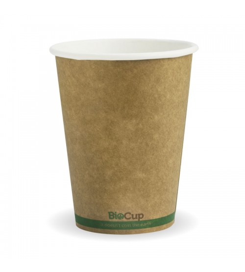 390ML / 12OZ (90MM) KRAFT GREEN STRIPE SINGLE WALL BIOCUP - GST Included