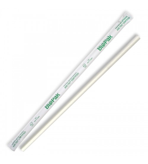 BIOPAK 6MM INDIVIDUALLY WRAPPED WHITE REGULAR STRAW