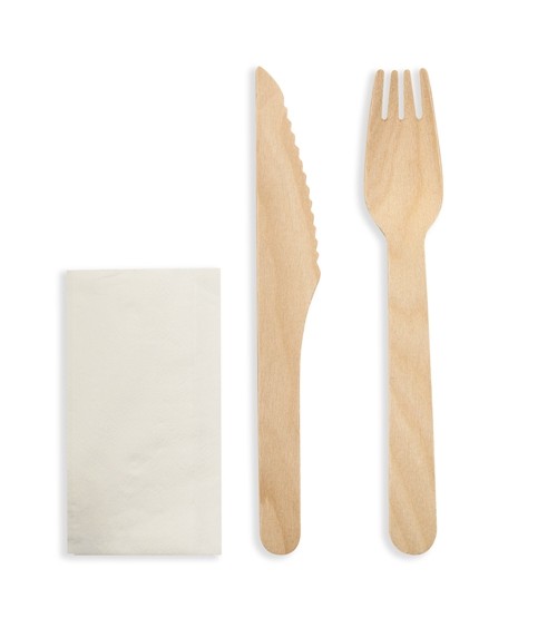 Wooden Cutlery Pack - Knife, Fork & Napkin