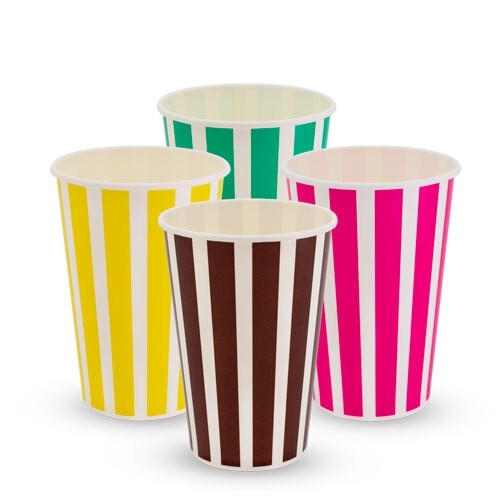 Blue Striped Milkshake Paper Cups Set 12oz / 340ml
