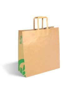 BIOPAK MEDIUM FLAT HANDLE KRAFT PAPER BAG