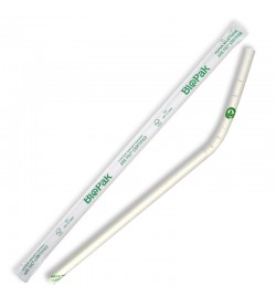 BIOPAK 6MM INDIVIDUALLY WRAPPED WHITE BENDY STRAW