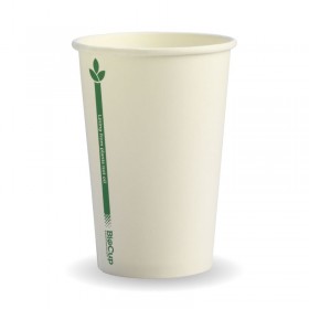 320ML / 10OZ (80MM) WHITE GREEN LINE SINGLE WALL BIOCUP - GST Included