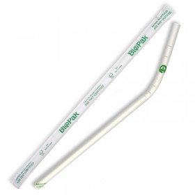 BIOPAK 6MM INDIVIDUALLY WRAPPED WHITE BENDY STRAW