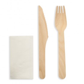 Wooden Cutlery Pack - Knife, Fork & Napkin